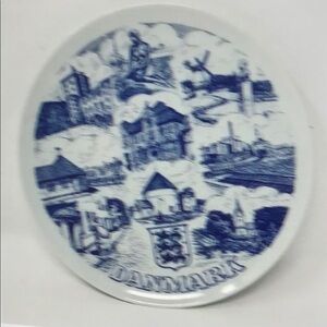 Danmark Wall Plate Delft Blue 7 3/4” Danish Denmark BYGDO Vtg